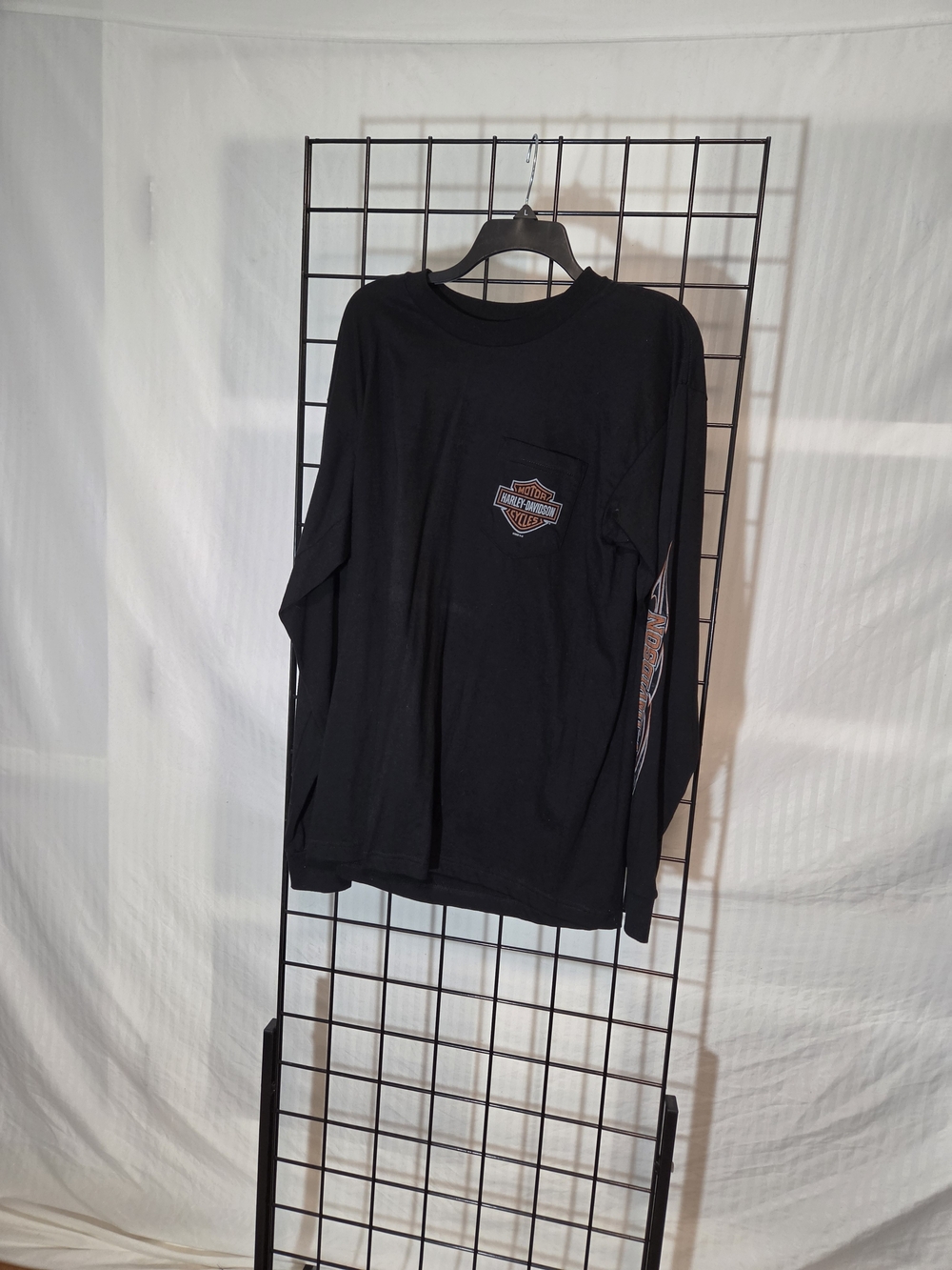 Harley-Davidson Black Long Sleeve Pocket Tee with Orange Shield